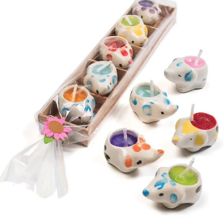 Cadouri pentru Femei - Set 5 lumanari mini elefant in cutie din lemn