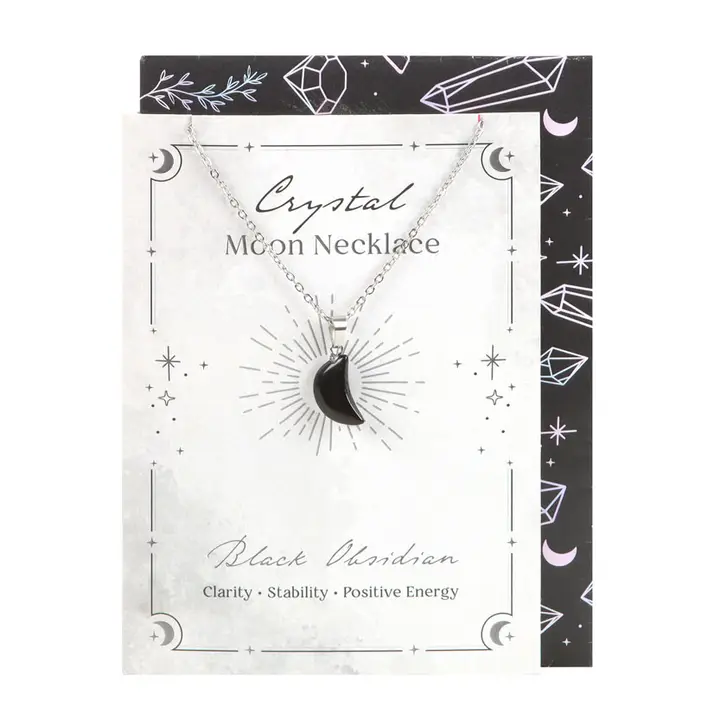 Pietre semipretioase slefuite - Colier Luna din Obsidian Negru si Felicitare