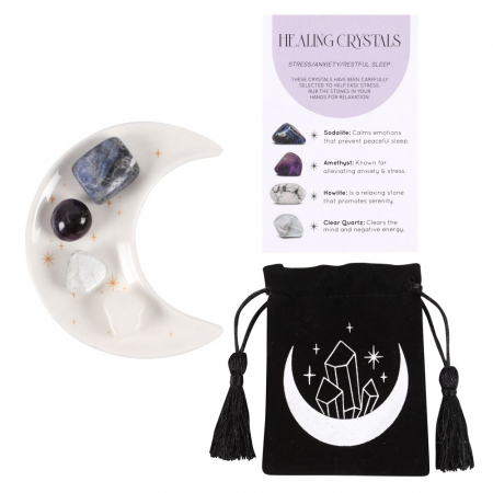 Seturi cristale - Set Cristale pentru Eliminarea Stresului cu Farfurie Decorativa - Semiluna