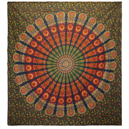 Decoratiuni de perete - Cuvertura Bumbac/Decor Perete, Mandala Paun, Verde, 230x200 cm