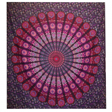 Decoratiuni de perete - Cuvertura Bumbac/Decor Perete, Mandala Paun, Mov, 230x200 cm