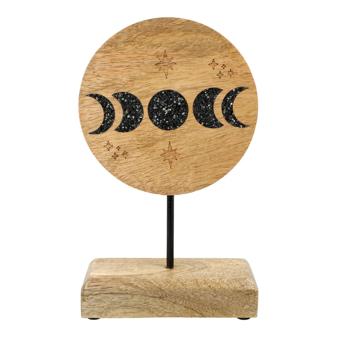 DECORATIUNI - Decoratiune Fazele Lunii din lemn de mango cu Turmalina Neagra si Pirita
