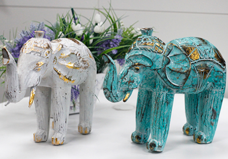 Elefant Sculptat Manual din Lemn, Turcoaz [1]