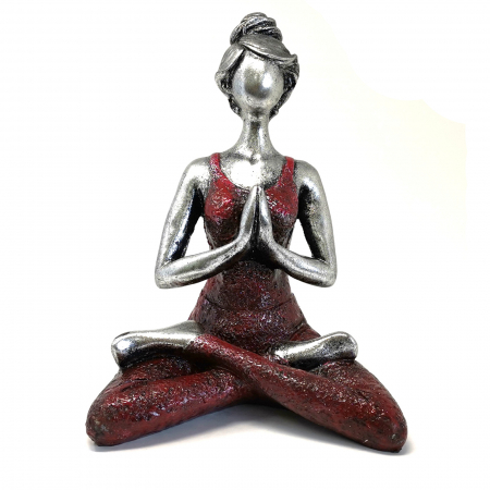 Figurine - Figurina Feminina Yoga, Bordo si Argintiu, 24 cm