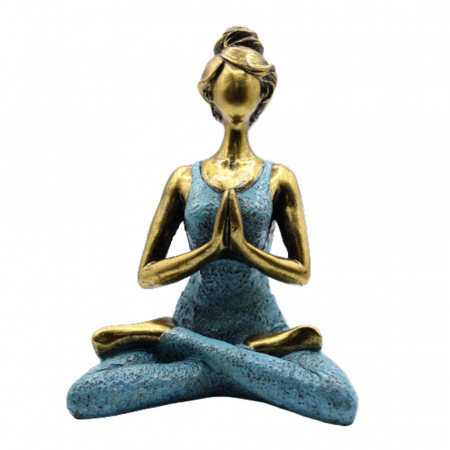 Figurine - Figurina Feminina Yoga, Bronz si Turcoaz, 24 cm