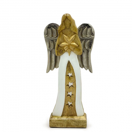 Statui si statuete - Inger cu Stea, Aripi Metalice si Detalii din Smalt, 30 cm