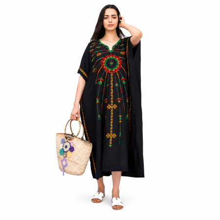 Rochii/ Kaftan - Kaftan negru cu Broderie, bumbac egiptean