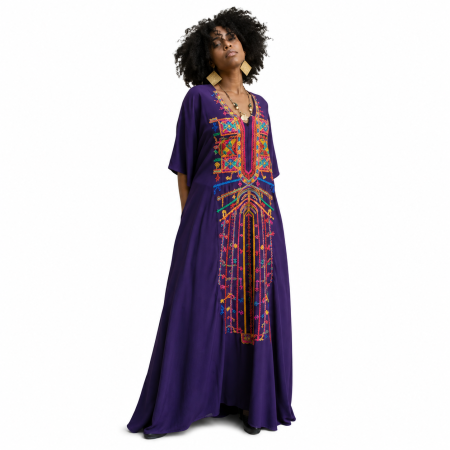Rochii/ Kaftan - Kaftan mov cu Broderie, bumbac egiptean