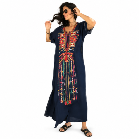 Rochii/ Kaftan - Kaftan bleumarin cu Broderie, bumbac egiptean