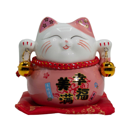 Feng Shui - Maneki Neko Roz Pusculita – Pisica Norocoasa din Ceramica