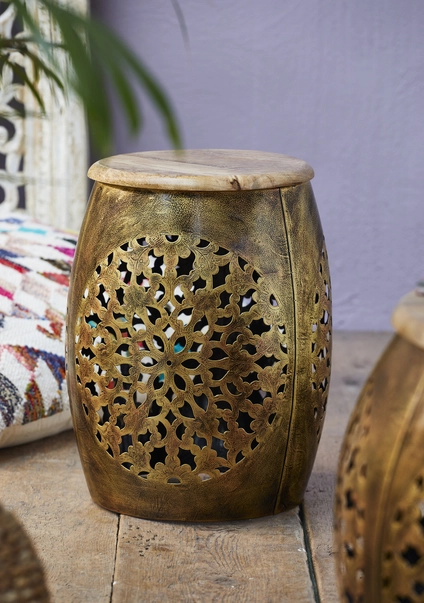 Mic mobilier - Masuta-Taburet  Nanda din Metal Decupat cu Blat din Lemn