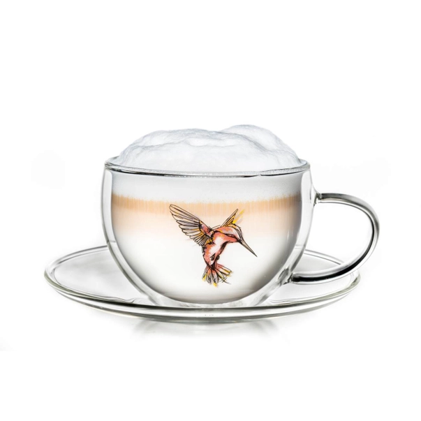 Accesorii servire ceai - Ceasca termo Hummi Red 250 ml, perete dublu, cu farfurie