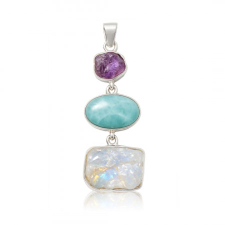 Pandantive - Pandantiv Ametist, Piatra Lunii si Larimar - Argint 925 - M01