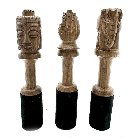 Bat din lemn sculptat Buddha pentru vas cantator, 14 cm [1]