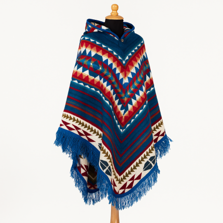 Textile - Poncho Albastru Unisex Alpaca Realizat Manual de Artizani Indigeni