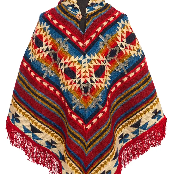 TEXTILE - Poncho alpaca triunghiular rosu