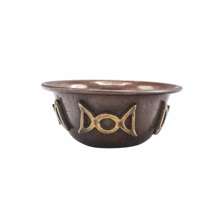 Boluri ritualice - Bol Ritual Antic din Cupru cu Luna Tripla