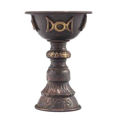Boluri ritualice - Potir Ritual Antic din Cupru cu Luna Tripla 8x13cm