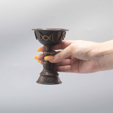 Potir Ritual Antic din Cupru cu Luna Tripla 8x13cm [2]