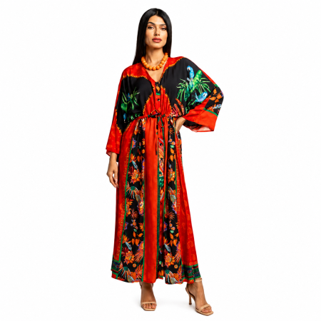 Rochii/ Kaftan - Rochie viscoza Papagali si Flori
