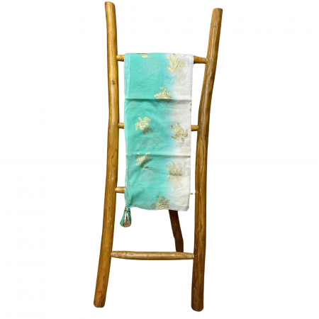 Sarong, Alb si Turcoaz cu Testoasa Aurie, 110 x 180 cm [1]