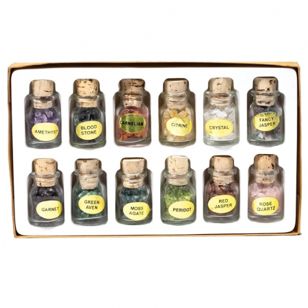 Cadouri pentru Suflet - Set 12 Sticlute cu Cristale Naturale Semipretioase