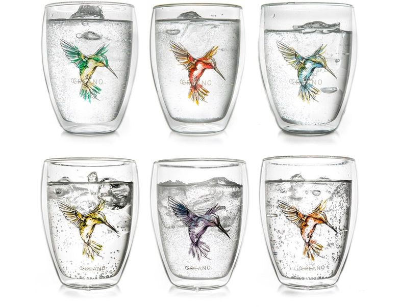 Accesorii servire ceai - Set 6 pahare termo Hummi 250 ml, perete dublu, multicolor