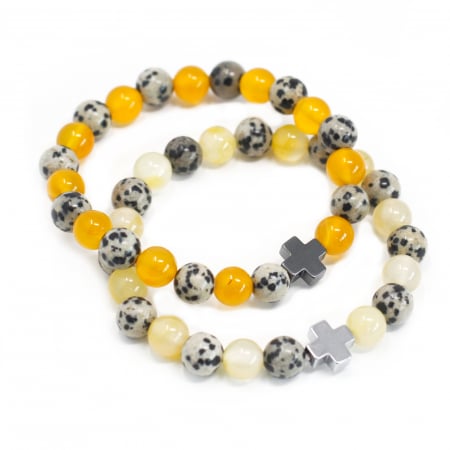Bratari - Set Bratarile Prieteniei, Protectie, Jasp Dalmatian si Agat Galben, 2 buc