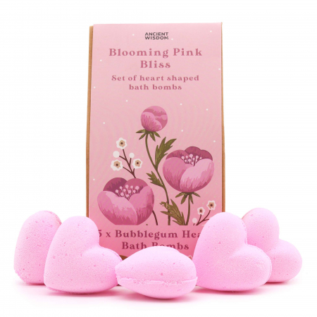 Bile de baie - Set 5 Bile de Baie efervescente, forma inima, roz