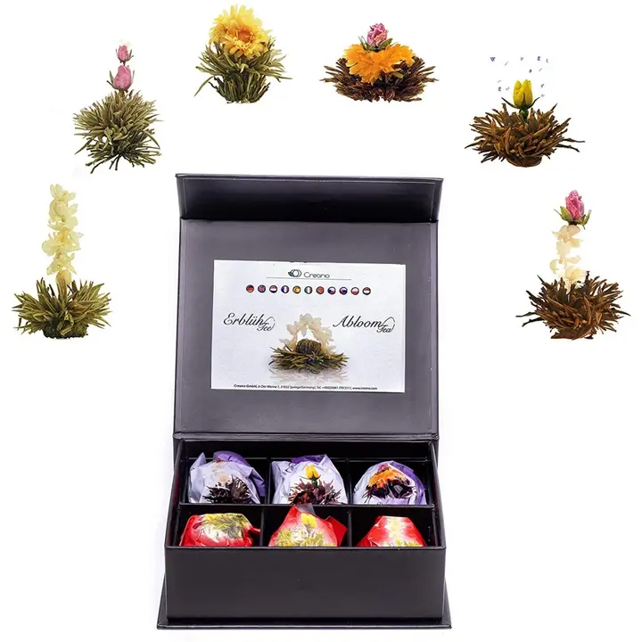 Ceaiuri artizanale - Set Cadou Magnetic Box 6 Blooming Tea Ceai Alb si Negru