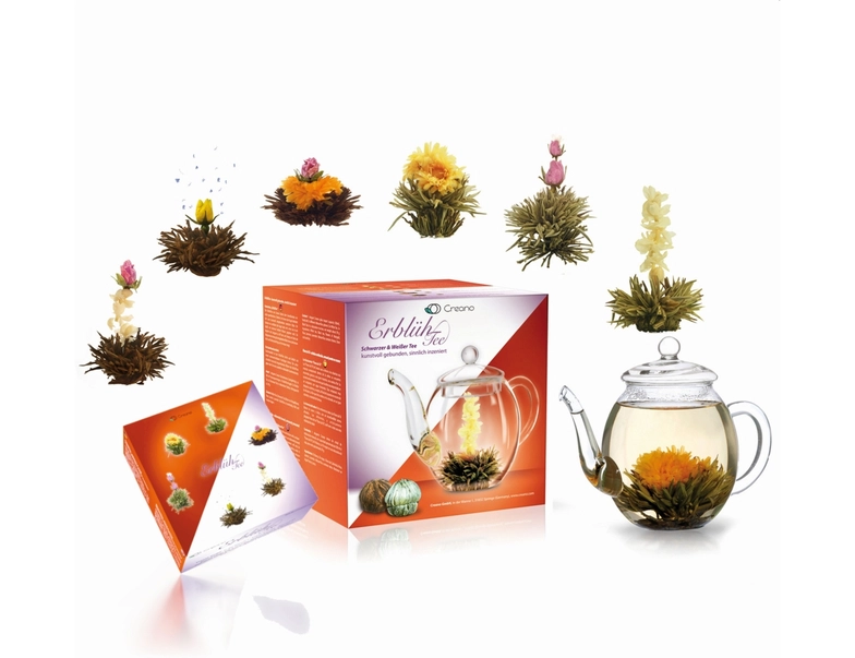 Blooming Tea/ Ceaiuri care infloresc - Set Ceai Alb si Negru Blooming Tea Flowers Mix cu Ceainic
