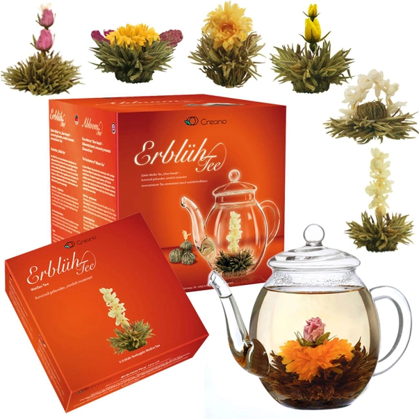 Blooming Tea/ Ceaiuri care infloresc - Set Ceai Alb Blooming Tea Flowers Mix cu Ceainic