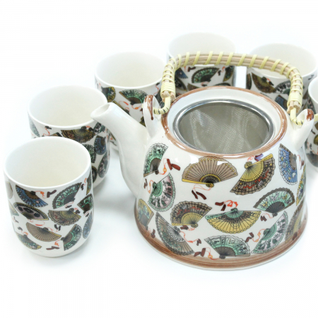 Accesorii servire ceai - Set Ceainic + 6 Cani din Ceramica cu motive chinezesti