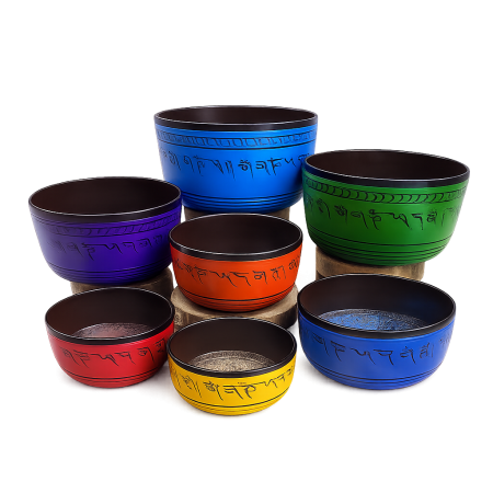 Boluri tibetane - Set Chakra de Sapte Vase Cantatoare Aluminiu