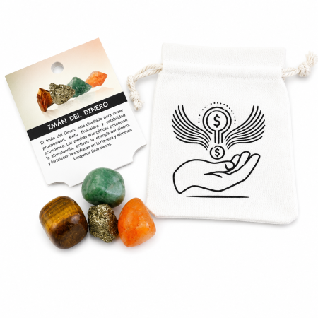 CRISTALE - Set Magnet pentru bani cu Citrin, Ochi de Tigru, Aventurin Verde si Pirita