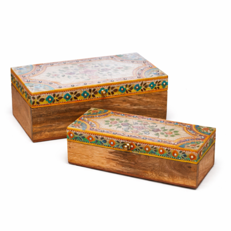 DECORATIUNI - Set Zaha 2 Cutii lemn mango, Pictate Manual