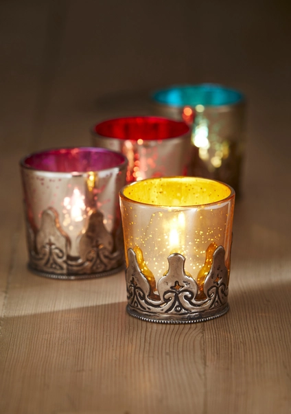 Suport lumanare tip pastila, sticla argintie antichizata [1]