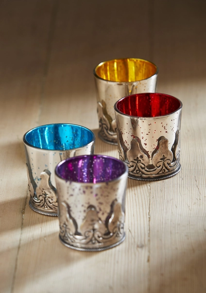 Suport lumanare tip pastila, sticla argintie antichizata [2]