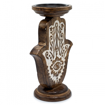 Suport pentru lumanari Hamsa, 25 x 18 cm, lemn de mango [3]