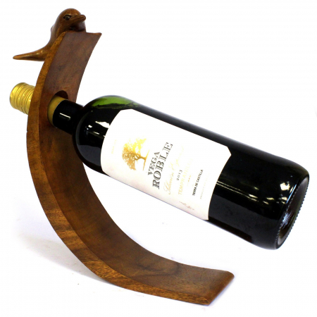 Diverse - Suport cu Delfin pentru Sticla de Vin, Lemn de Suar