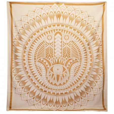 Decoratiuni de perete - Tapiserie de Perete, Hamsa Alb cu Auriu, 230 x 200 cm