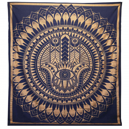Decoratiuni de perete - Tapiserie de Perete, Hamsa Albastru cu Auriu, 230 x 200 cm