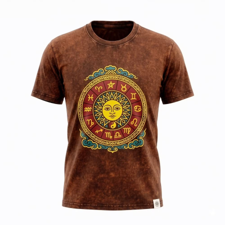 TEXTILE - Tricou bumbac Soare si Zodiac – Maro