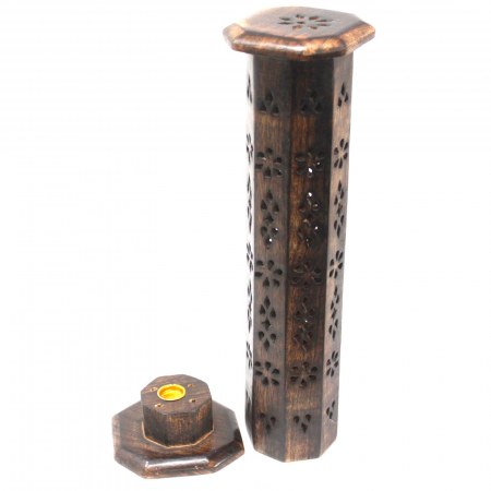 FUMIGATIE - Suport Betisoare Parfumate tip Turn hexagonal, lemn de mango