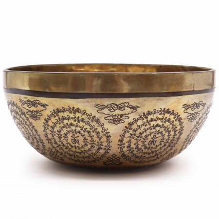Boluri tibetane - Bol Tibetan cantator cu Argint, Ohm si Buddha, 21 cm