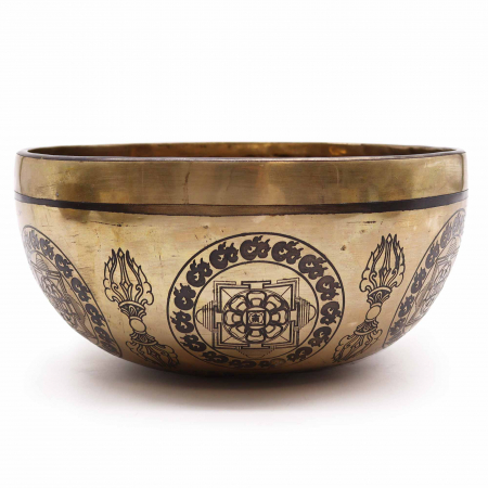 Boluri tibetane - Bol Tibetan cantator cu Argint, 5 Buddha, 21 cm