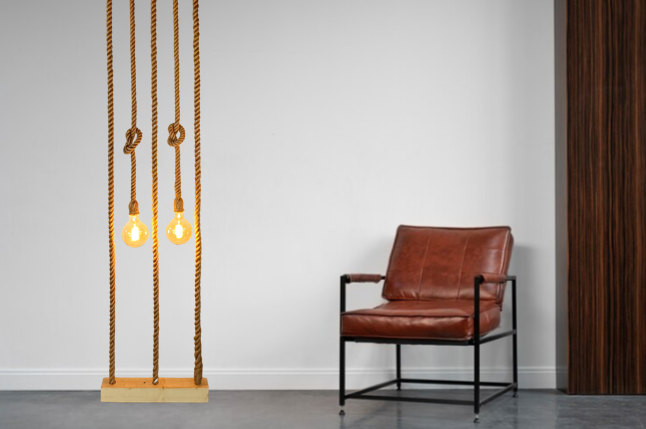 Decor LUMENO din LED, franghii si lemn, perete separator camera, balustrada scara [9]