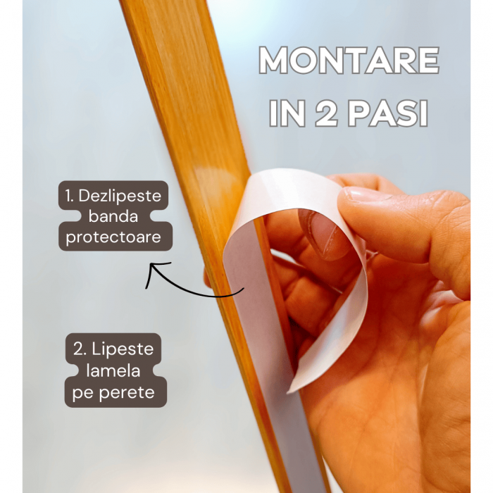 Lamele riflaj SOLUS, lemn cu banda adeziva pentru aplicare usoara pe perete [2]