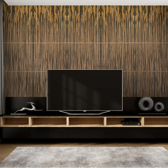 Panou decorativ de perete ARUNDO, din stuf si placaj MDF negru [4]