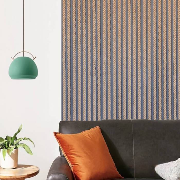 Panou riflaj decorativ FUNIS, din franghie, placaj din MDF negru [7]
